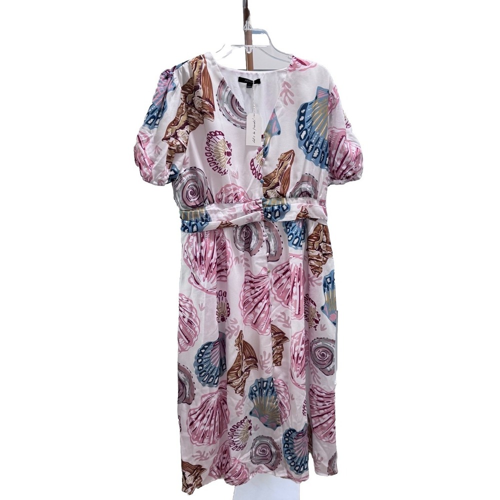 Ador Seashell Smocked Midi Linen Like Dress Women's 2X NWT
